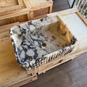 Handcarved Calacatta Viola marble vessel sink by Marblyart, custom made to order — photo 11 of 11