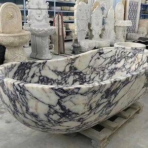 Handcarved Calacatta Viola marble freestanding bathtub by Marblyart, custom made to order — photo 10 of 13