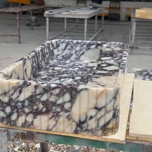 Handcarved Calacatta Viola marble vessel sink by Marblyart, custom made to order — photo 6 of 11