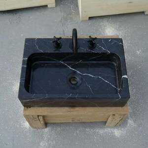 Handcarved Nero Marquina marble vessel sink by Marblyart, custom made to order — photo 5 of 17
