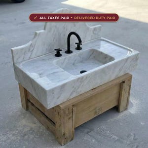 Handcarved Carrara marble floating vanity sink by Marblyart, custom made to order — photo 1 of 15
