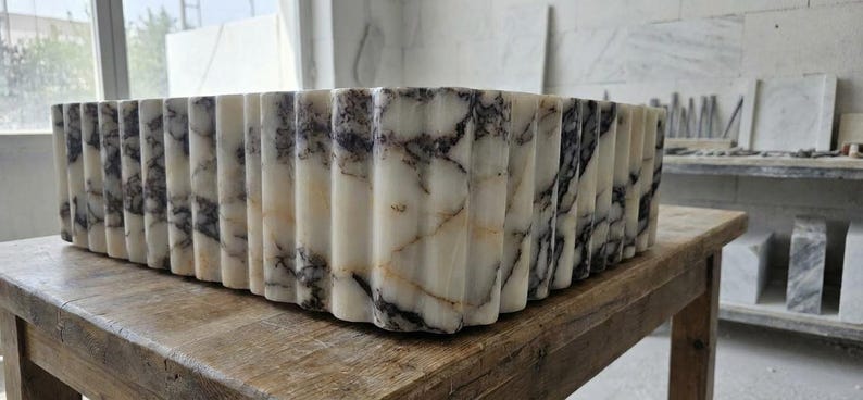 Handcarved Calacatta Viola marble vessel sink by Marblyart, custom made to order — photo 3 of 15