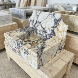 Handcarved natural marble marble floating vanity sink by Marblyart, custom made to order — photo 7 of 11