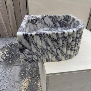 Calacatta Viola Marble fluted vessel sink — right side view (photo 3)
