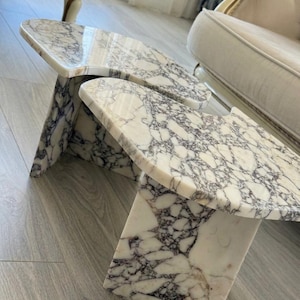 Handcarved Calacatta Viola marble coffee table by Marblyart, custom made to order — photo 15 of 15