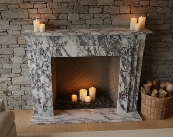 Marco de chimenea de mármol Calacatta Viola a medida, repisa de chimenea de mármol moderna, chimenea decorativa, marco de chimenea, cubierta de chimenea de mármol