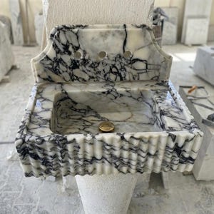 Handcarved natural marble marble floating vanity sink by Marblyart, custom made to order — photo 13 of 13