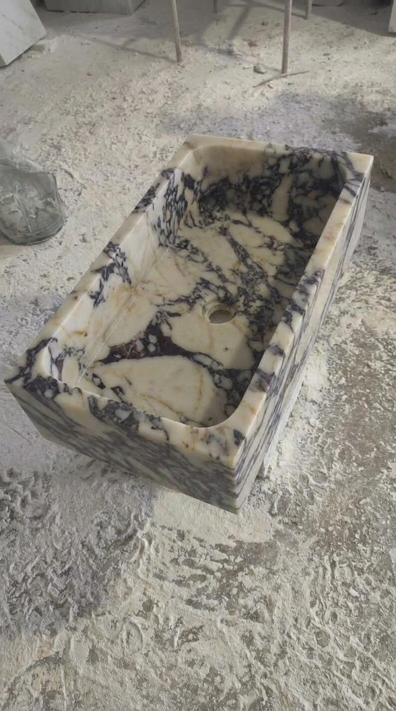 Handcarved Calacatta Viola marble vessel sink by Marblyart, custom made to order — photo 5 of 13