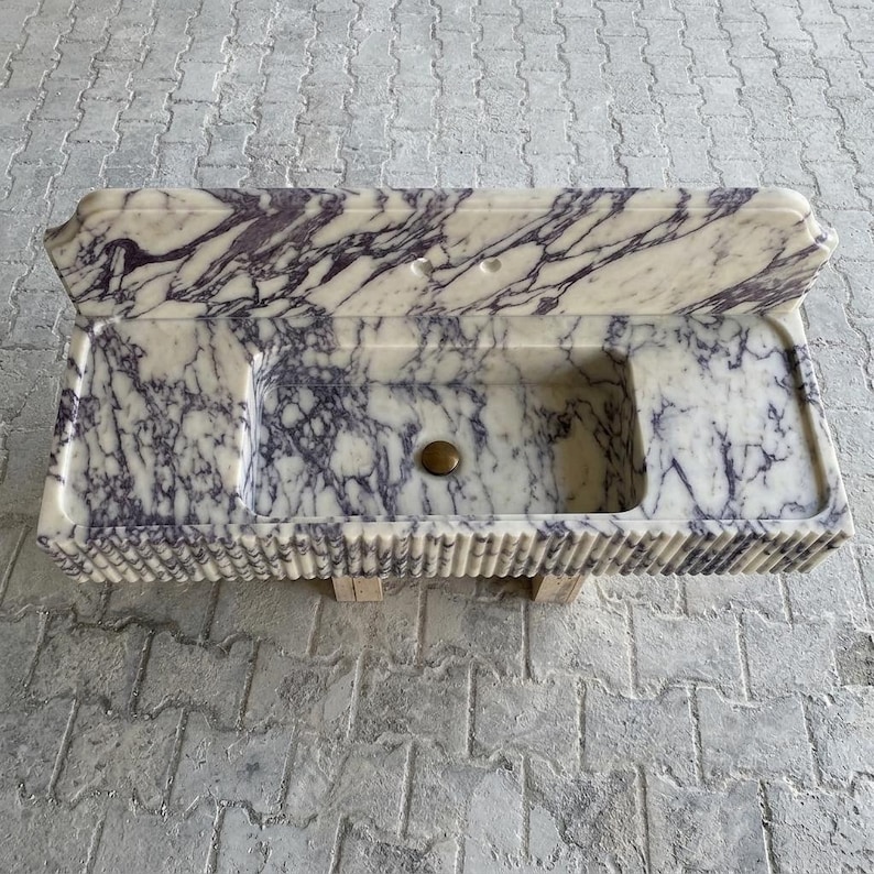 Calacatta Viola Marble square vessel sink — top-down view (photo 6)