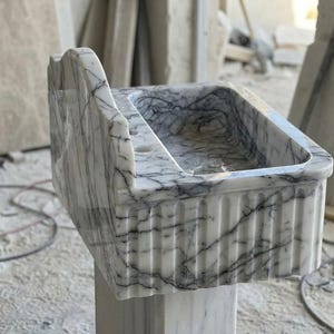 Handcarved Lilac marble fluted vessel sink by Marblyart, custom made to order — photo 8 of 11