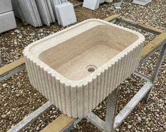 Handcarved Travertine Vessel Sink for Bathroom Vanity