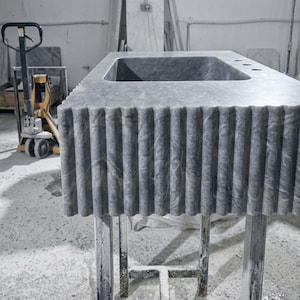Thundra Gray Marble square vessel sink — left side view (photo 4)