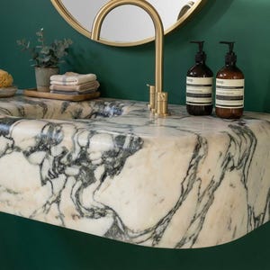 Handcarved natural marble marble floating vanity sink by Marblyart, custom made to order — photo 7 of 15