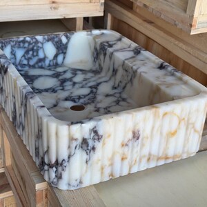 Handcarved Calacatta Viola marble vessel sink by Marblyart, custom made to order — photo 5 of 11