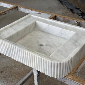 Handcarved Carrara marble vessel sink by Marblyart, custom made to order — photo 11 of 12