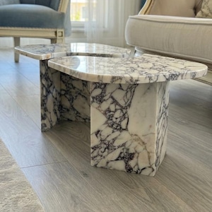 Handcarved Calacatta Viola marble coffee table by Marblyart, custom made to order — photo 9 of 15