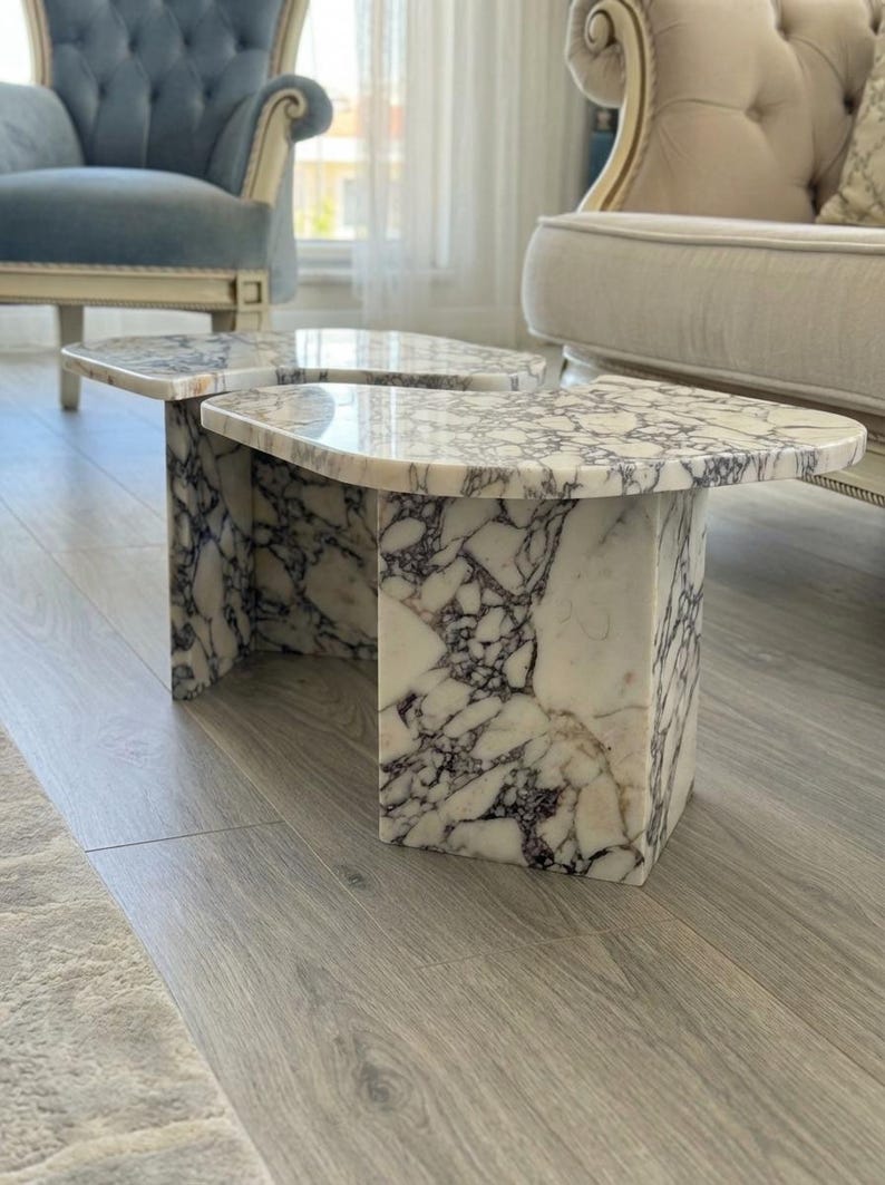 Handcarved Calacatta Viola marble coffee table by Marblyart, custom made to order — photo 9 of 15