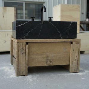 Handcarved Nero Marquina marble vessel sink by Marblyart, custom made to order — photo 14 of 17