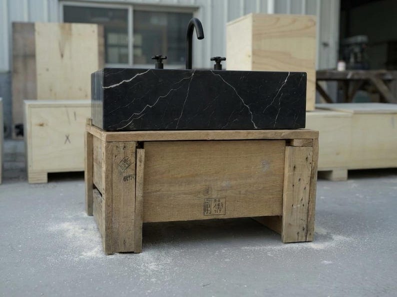 Handcarved Nero Marquina marble vessel sink by Marblyart, custom made to order — photo 14 of 17