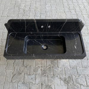 Nero Marquina Marble fluted vessel sink — top-down view (photo 6)