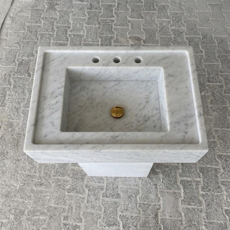 Carrara White Marble wall mount sink — top-down view (photo 5)