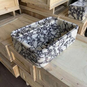 Calacatta Viola Marble square vessel sink — isometric three-quarter view (photo 6)