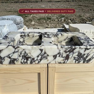 Handcarved Calacatta Viola marble double basin sink by Marblyart, custom made to order — photo 1 of 12