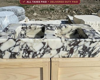Double Basin Calacatta Viola Vessel Sink, Luxury Bathroom Vanity Decor, Handmade in Custom Dimensions