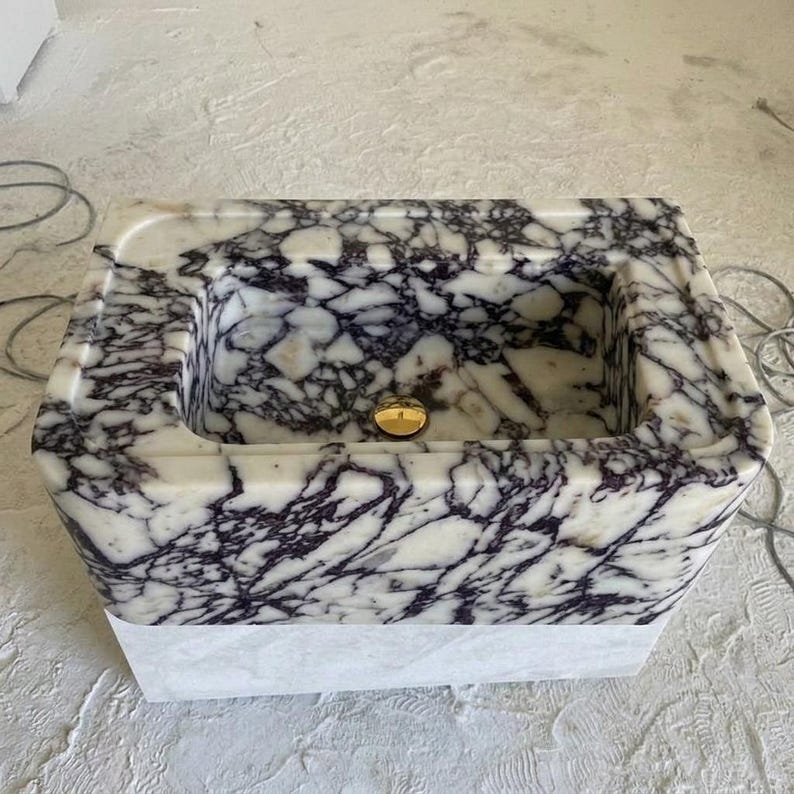 Calacatta Viola Marble square vessel sink — eye-level view (photo 12)