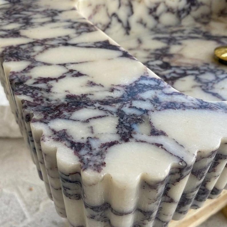 Calacatta Viola Marble square vessel sink — close-up of marble veining (photo 16)