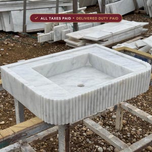 Handcarved Carrara marble vessel sink by Marblyart, custom made to order — photo 1 of 12