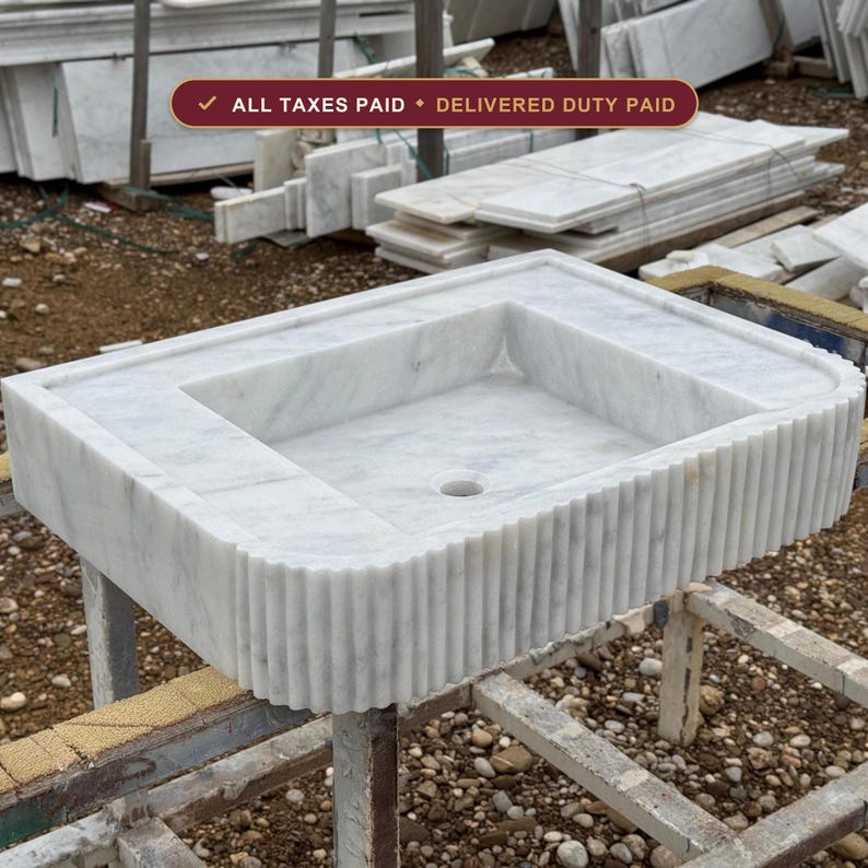 Handcarved Carrara marble vessel sink by Marblyart, custom made to order — photo 1 of 12