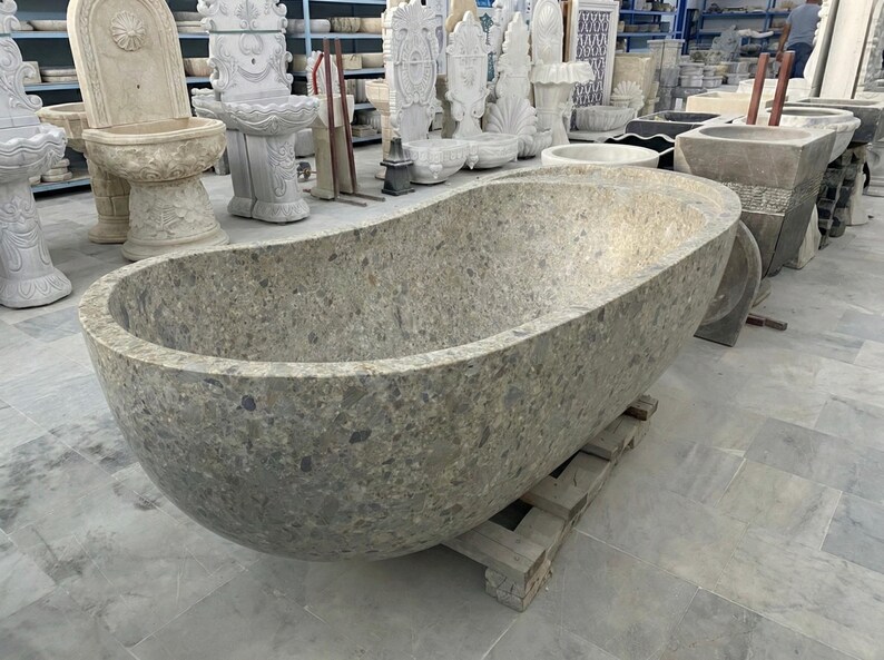 Handcarved natural marble marble freestanding bathtub by Marblyart, custom made to order — photo 12 of 15