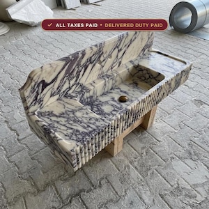 Handcarved Calacatta Viola marble floating vanity sink by Marblyart, custom made to order — photo 1 of 16