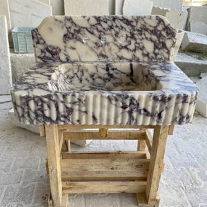 Calacatta Viola Marble square vessel sink — front view (photo 14)