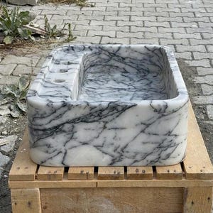 Handcarved Lilac marble vessel sink by Marblyart, custom made to order — photo 12 of 15
