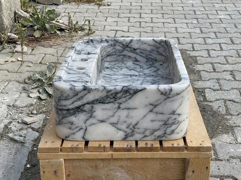Handcarved Lilac marble vessel sink by Marblyart, custom made to order — photo 12 of 15