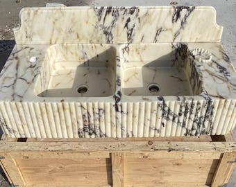 Lavabo de mármol Calacatta Viola tallado a mano a medida, perfecto para tocadores de baño o como lavabo sobre encimera. Lujoso.
