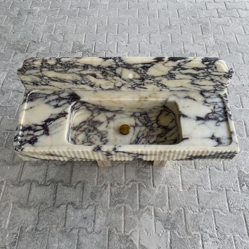 Calacatta Viola Marble fluted vessel sink — top-down view (photo 6)