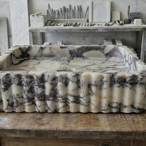 Handcarved Calacatta Viola marble vessel sink by Marblyart, custom made to order — photo 8 of 15