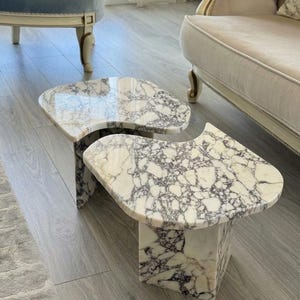 Handcarved Calacatta Viola marble coffee table by Marblyart, custom made to order — photo 11 of 15