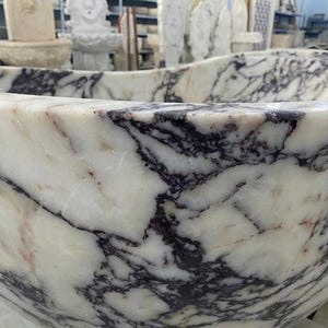 Handcarved Calacatta Viola marble freestanding bathtub by Marblyart, custom made to order — photo 2 of 13