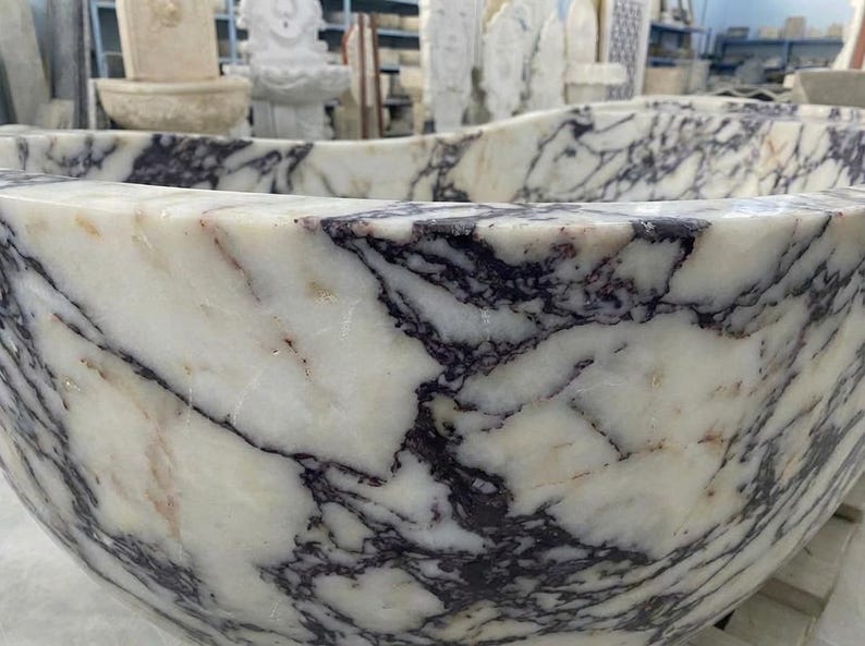 Handcarved Calacatta Viola marble freestanding bathtub by Marblyart, custom made to order — photo 2 of 13