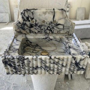 Handcarved natural marble marble floating vanity sink by Marblyart, custom made to order — photo 8 of 13