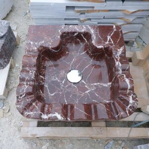 Handcarved Rosso Levanto marble floating vanity sink by Marblyart, custom made to order — photo 15 of 15