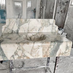 Handcarved natural marble marble floating vanity sink by Marblyart, custom made to order — photo 15 of 15