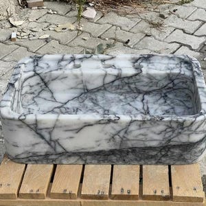 Handcarved Lilac marble vessel sink by Marblyart, custom made to order — photo 5 of 15