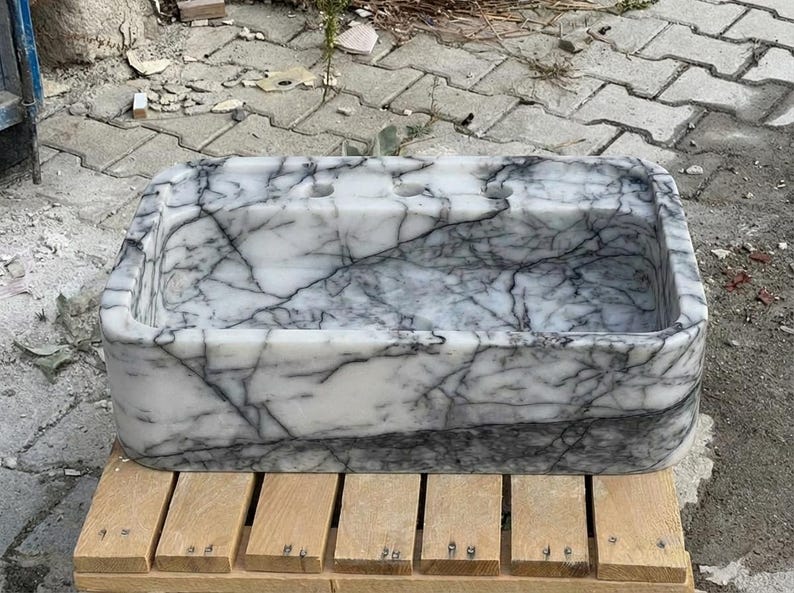 Handcarved Lilac marble vessel sink by Marblyart, custom made to order — photo 5 of 15