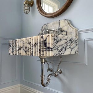 Handcarved natural marble marble floating vanity sink by Marblyart, custom made to order — photo 6 of 12