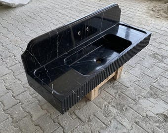 Nero Marquina Marble Fluted Vessel Sink, Bespoke, Vanity Top Bathroom Basin